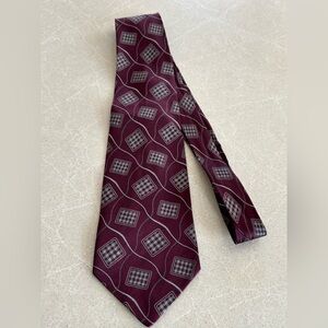 San Babila Burgundy Checkered Tie 100% Silk Vintage Granpa